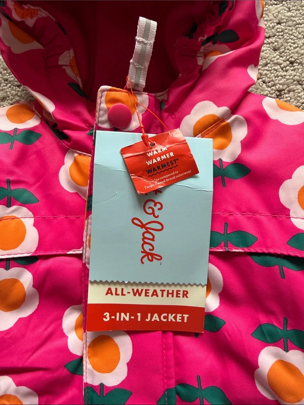 Cat & Jack 3-in-1 Snowplay Jacket All-Weather Coat Pink Floral Toddler Girl 18M